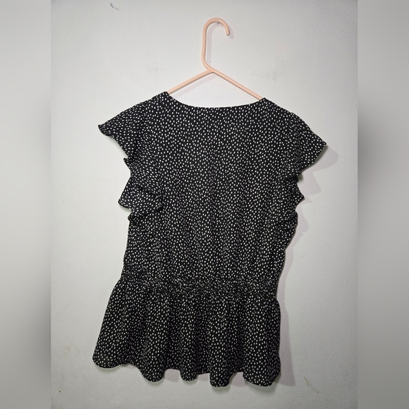 Banana Republic Women's Sleeveless Smocked Peplum Black Polka Dot Medium - Picture 2 of 6